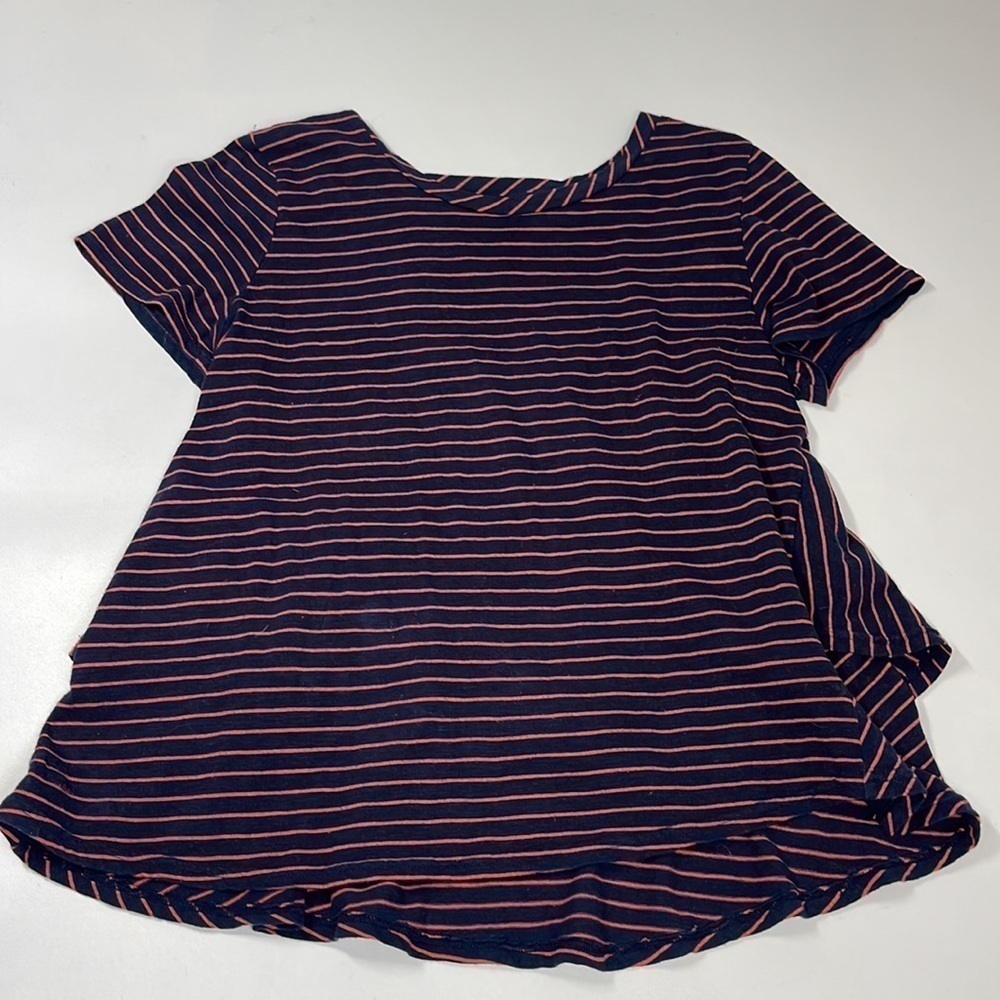 by Anthropologie Navy & Red Striped Short Sleeve Tiered Back T-Shirt Size XS